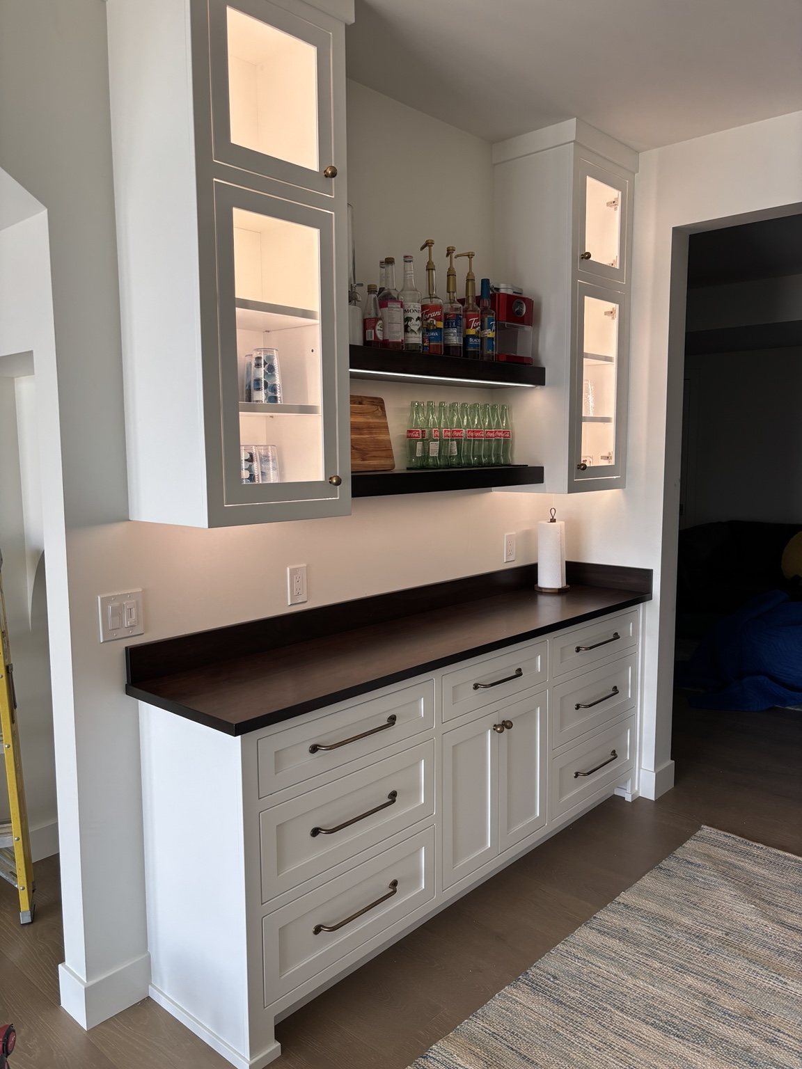 Custom white bar cabinetry