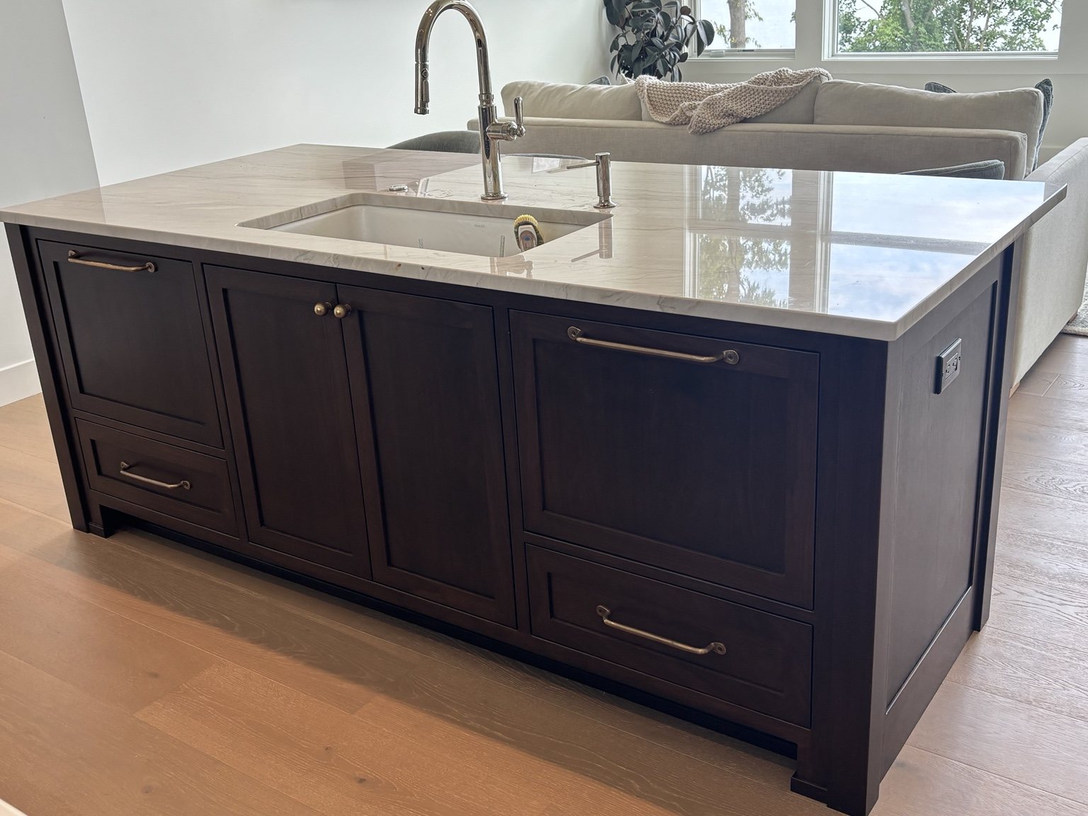 Dark stained custom kitchen island
