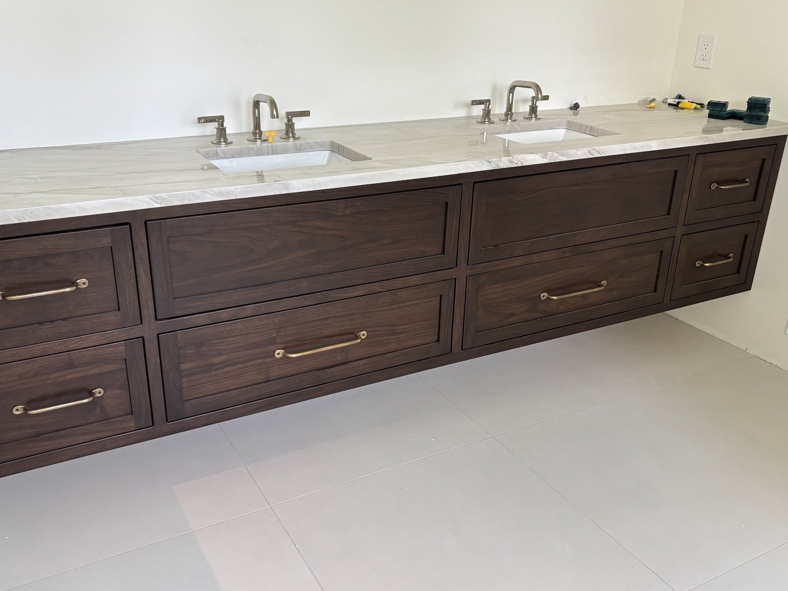 Custom walnut bathroom vanity